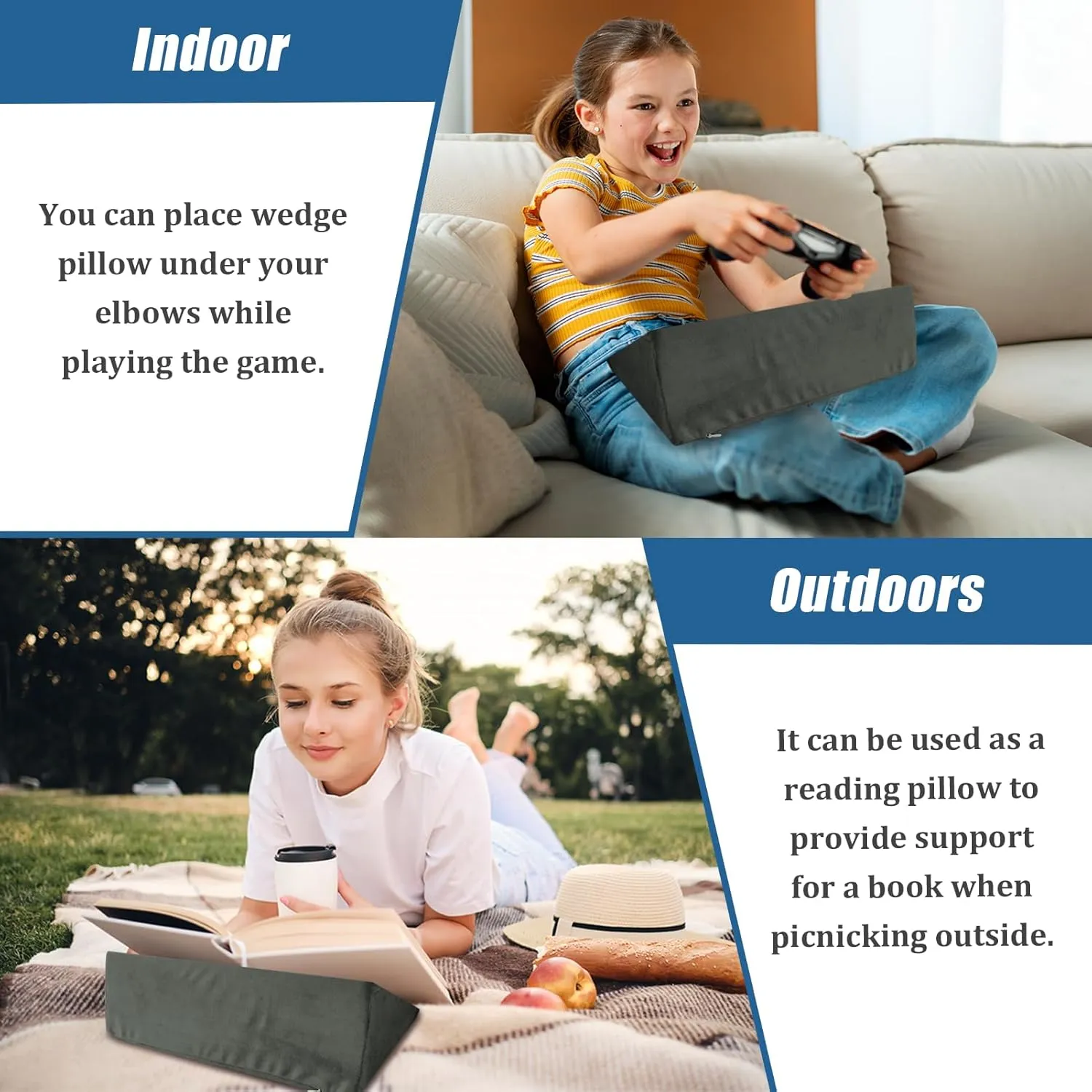 Small Wedge Pillow, Wedge Pillow for Bed Sores, Positioning Wedge, Mini Pillow for Laptop and Yoga, Small Foam Wedge for Chair (1 Unit, Dark Grey)