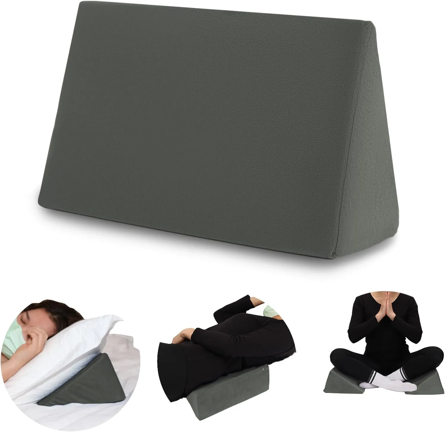 Small Wedge Pillow, Wedge Pillow for Bed Sores, Positioning Wedge, Mini Pillow for Laptop and Yoga, Small Foam Wedge for Chair (1 Unit, Dark Grey)