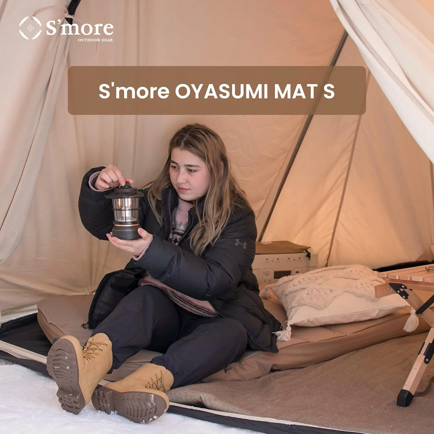 S'more OYASUMI Adjustable Inflatable Foam Camping Sleeping Pad, 9.5 R-Value, 4-Season Portable Insulated Mat for Car Traveling and Tent, 4 Inches Thick