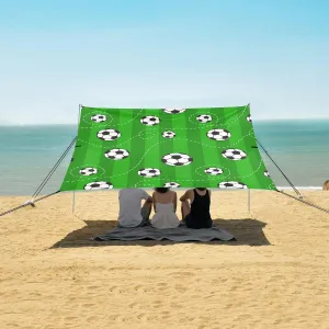 Soccer Balls on Green Field Beach Canopy Tent Anti-UV & Wind Resistant, Camping Sun Shelter Easy Setup Portable,Outdoor Shade Tents with Sandbags,Sand Shovels,Ground Pegs & Stability Poles