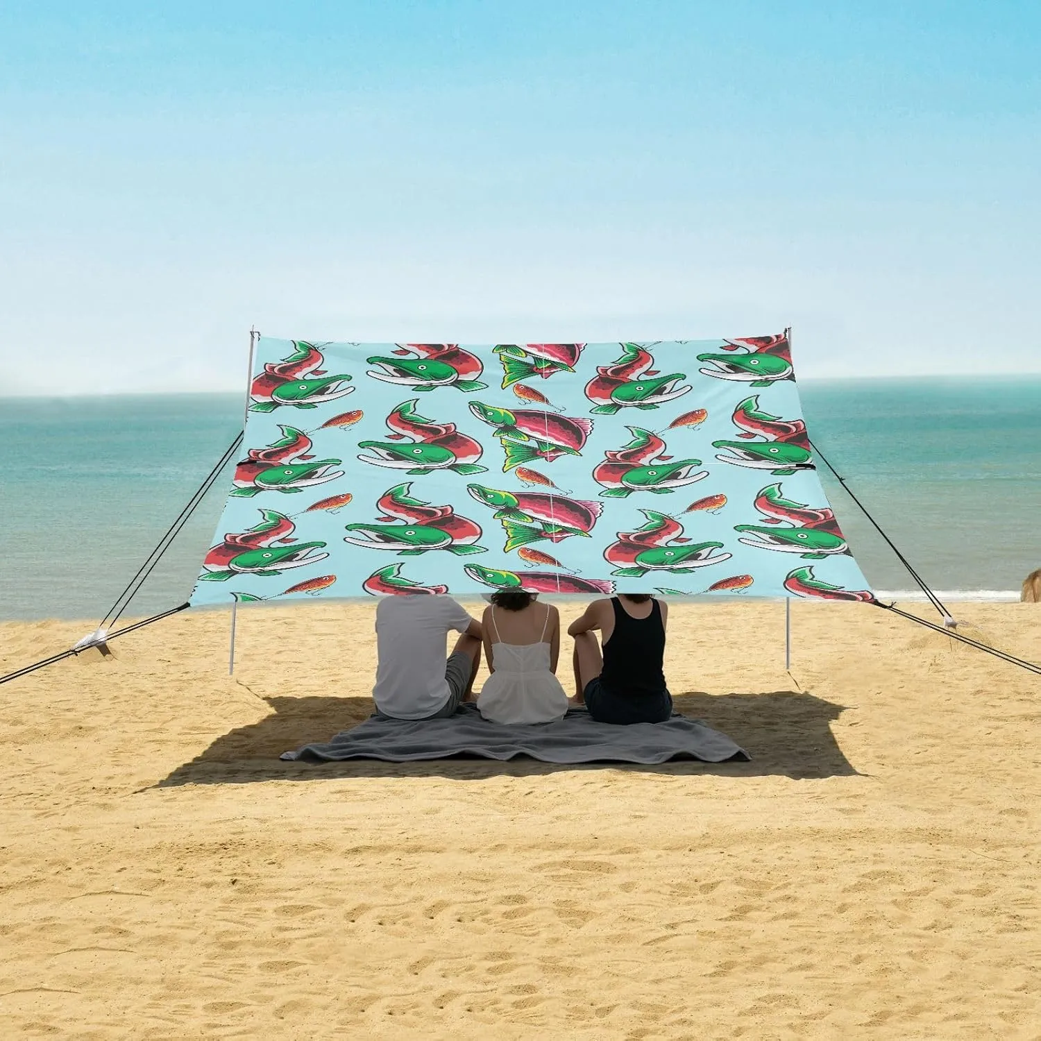 Sockeye Salmon Fishing Bait Beach Camping Tent Sun Shelter for Whole Family, Beach Shade Canopy with UPF50  UV Protection,Easy Set Up and Carry,Outdoor Shade for Trips, Fishing, Backyard Fun Pi