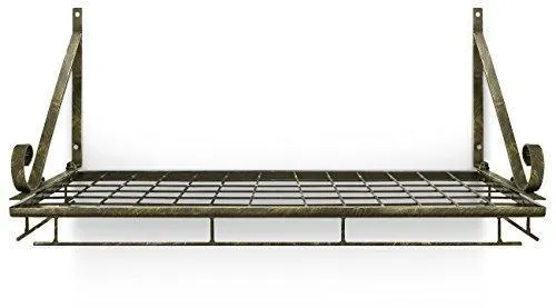 Sorbus Pots and Pan Rack — Decorative Wall Mounted Storage Hanging Rack — Multipurpose Wrought-Iron shelf Organizer for Kitchen Cookware, Utensils, Pans, Books, Bathroom (Wall Rack - Black)