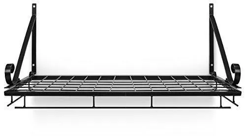 Sorbus Pots and Pan Rack — Decorative Wall Mounted Storage Hanging Rack — Multipurpose Wrought-Iron shelf Organizer for Kitchen Cookware, Utensils, Pans, Books, Bathroom (Wall Rack - Black)