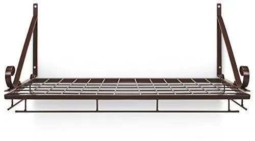 Sorbus Pots and Pan Rack — Decorative Wall Mounted Storage Hanging Rack — Multipurpose Wrought-Iron shelf Organizer for Kitchen Cookware, Utensils, Pans, Books, Bathroom (Wall Rack - Black)