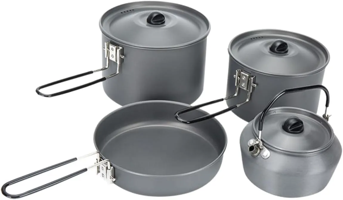Sosoport 1set Travel Cooking People Lightweight Cookware Kit for Camping Hiking Nonstick Pots for Outdoor Cooking Compact