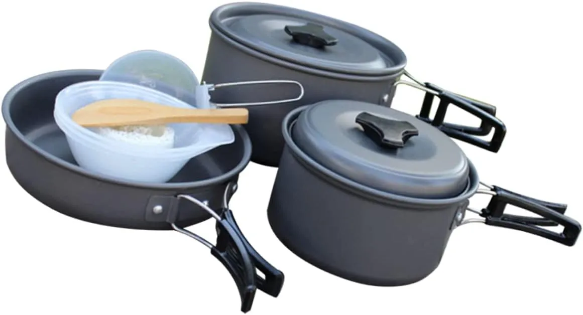 Sosoport 2-3 Person Outdoor Folding Pot Set Camp Kettle Camping Cookware Rv Camping Accessories Camper Kitchen Accessories Non-Stick Cooking Set Lightweight Compact