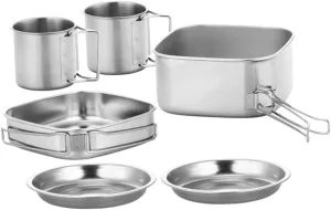 Sosoport Camping Hiking Cooking Set Portable Cookware Kit Stainless Steel 6-Piece Camping Cookware Easy to Clean Outdoor Cooking Pan Pot for Mountaineering Fishing Barbecue