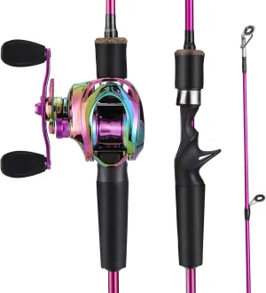 Sougayilang 2-Piece Baitcaster Combo, Carbon Fiber Fishing Rod and Reel Combo, Purple Fishing Pole with Baitcasting Reel Set for Freshwater Fishing Gear