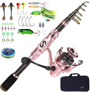 Sougayilang Telescopic Fishing Pole Combo,Carbon Fiber Fishing Rod ，Ultra-Smooth Spinning Reels Fishing Carrier Bag for Travel Saltwater Freshwater(1pack/2pack)