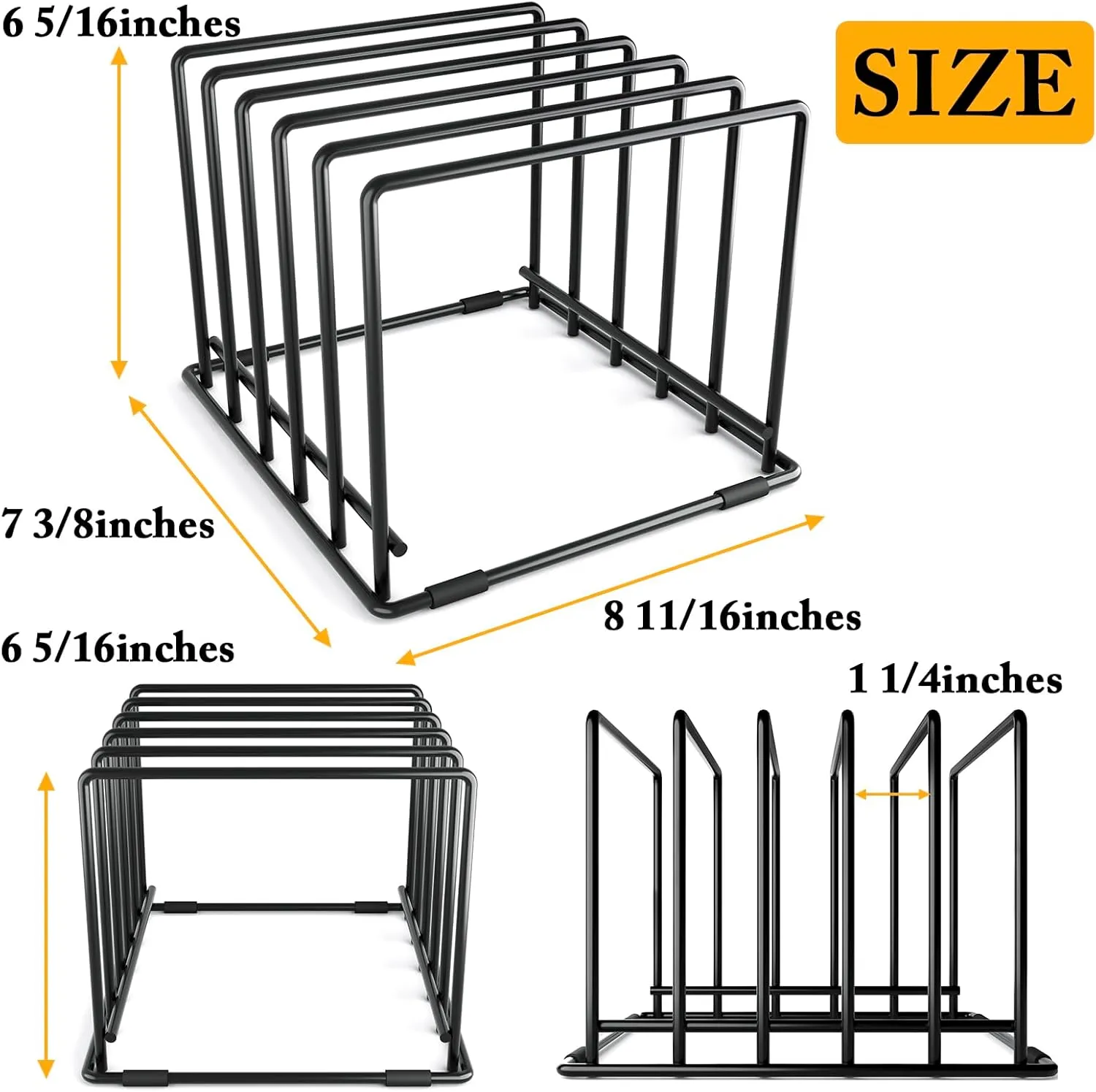 Space-Saving Kitchen Organizer Rack - 5-Slot Heavy-Duty Cutting Board and Bakeware Holder, Rust-Resistant with Anti-Slip Feet for Countertop or Cabinet Storage - 2 pack