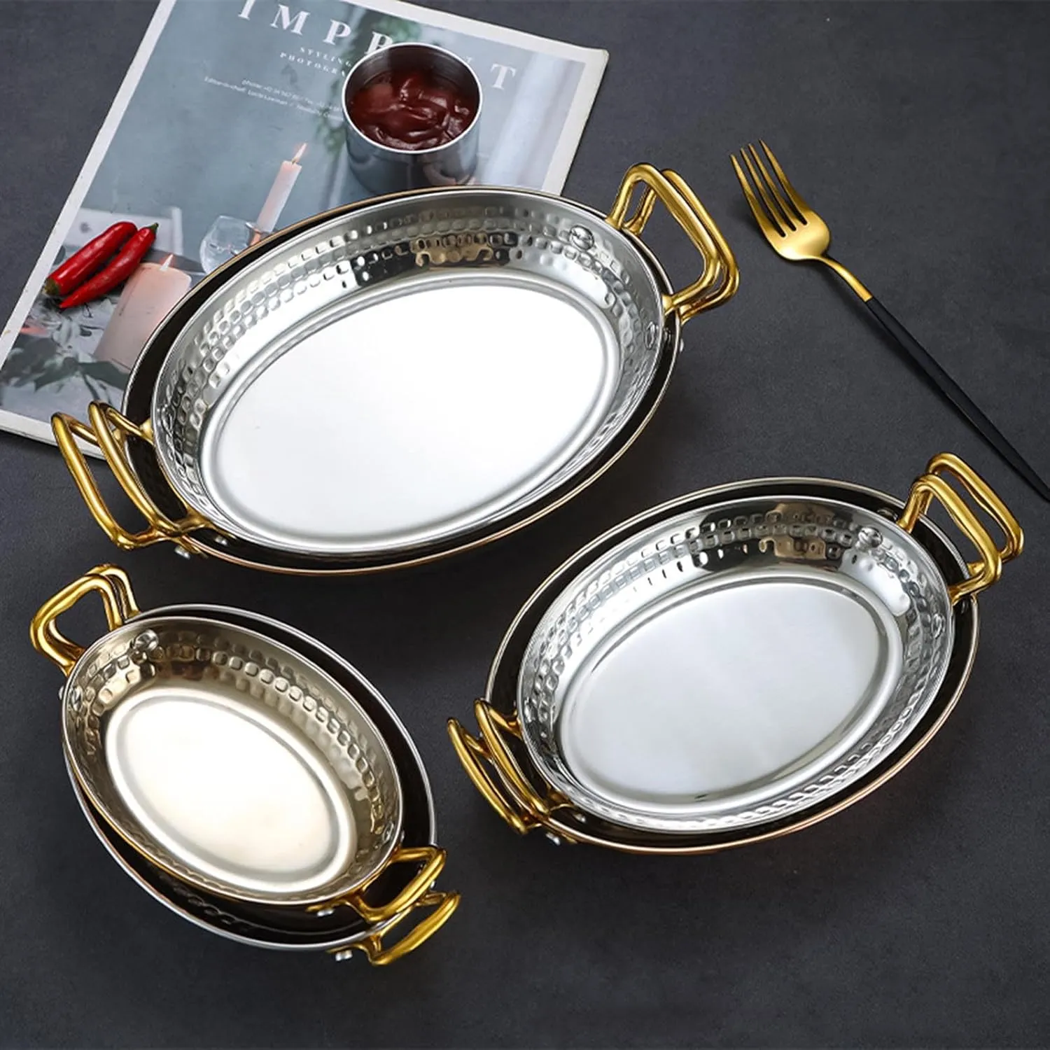 Spanish Paella Pan - 304 Stainless Steel Non Stick Uncoated Saucepan Soup Hot Pot Stockpot with Double Metal Handle for Homes Or Restaurants,Rose Gold