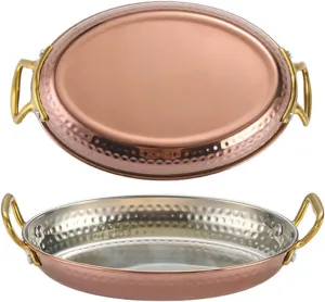 Spanish Paella Pan - 304 Stainless Steel Non Stick Uncoated Saucepan Soup Hot Pot Stockpot with Double Metal Handle for Homes Or Restaurants,Rose Gold