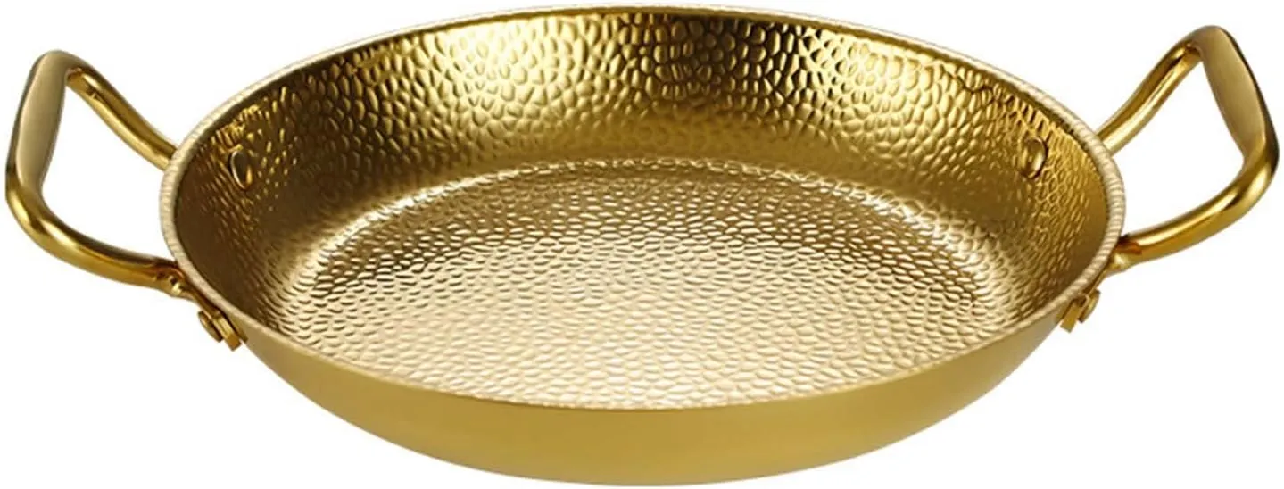 Spanish Paella Pan, Stainless Steel Double Ears Pan, Nonstick Cooking Skillet Cookware for Homes Or Restaurants,Gold