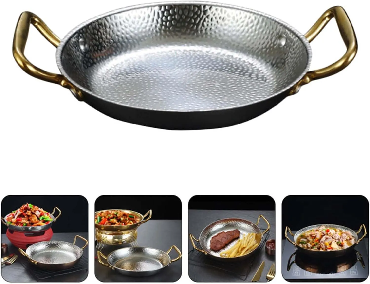 Spanish Paella Pan, Stainless Steel Double Ears Pan, Nonstick Cooking Skillet Cookware for Homes Or Restaurants,Gold