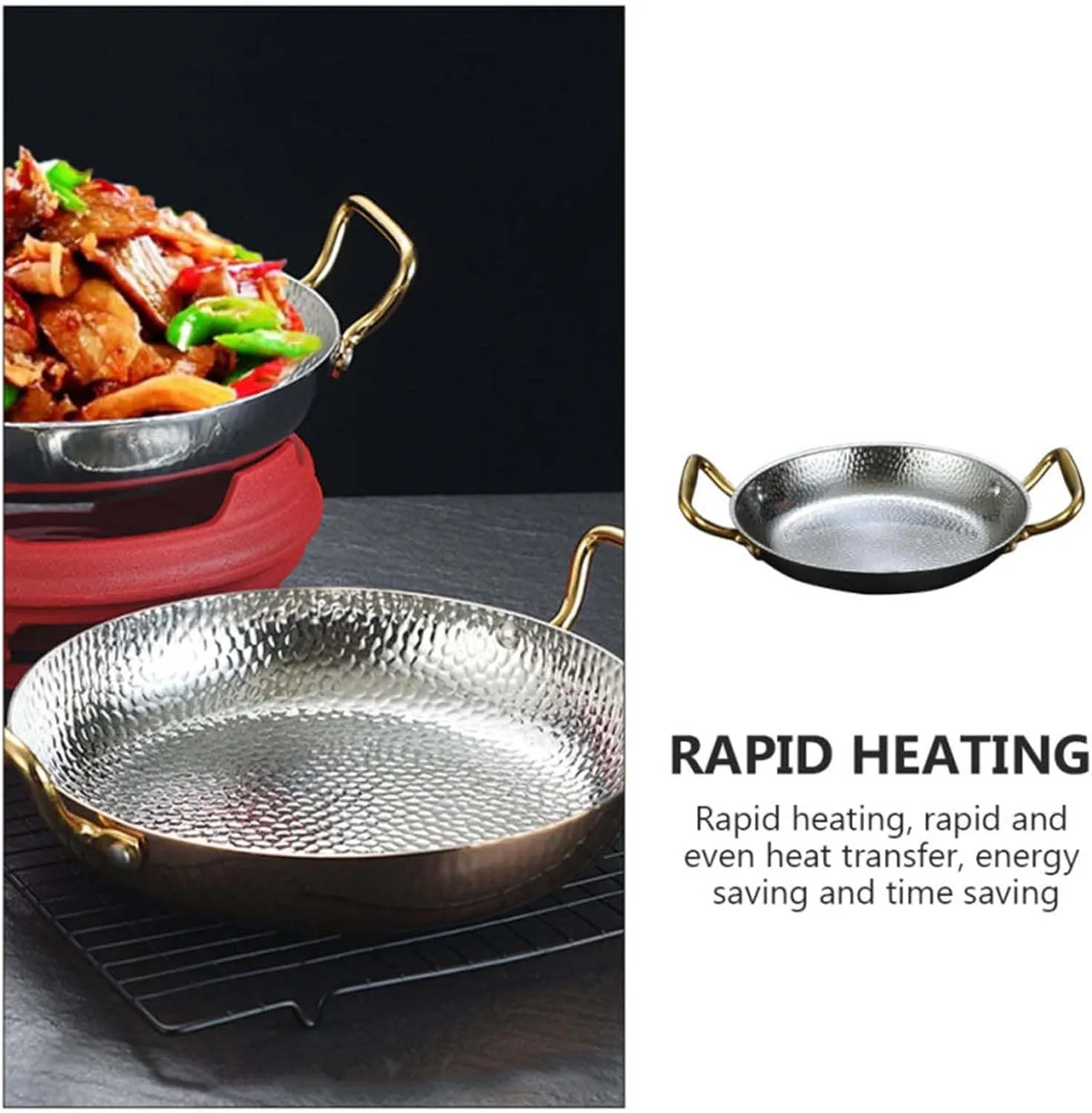 Spanish Paella Pan, Stainless Steel Double Ears Pan, Nonstick Cooking Skillet Cookware for Homes Or Restaurants,Gold