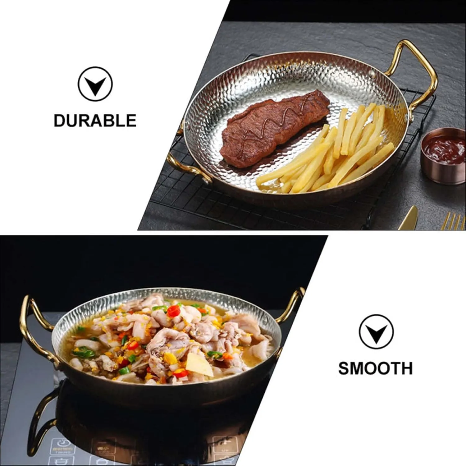 Spanish Paella Pan, Stainless Steel Double Ears Pan, Nonstick Cooking Skillet Cookware for Homes Or Restaurants,Gold