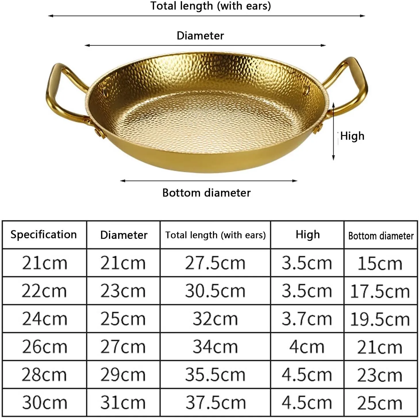 Spanish Paella Pan, Stainless Steel Double Ears Pan, Nonstick Cooking Skillet Cookware for Homes Or Restaurants,Gold