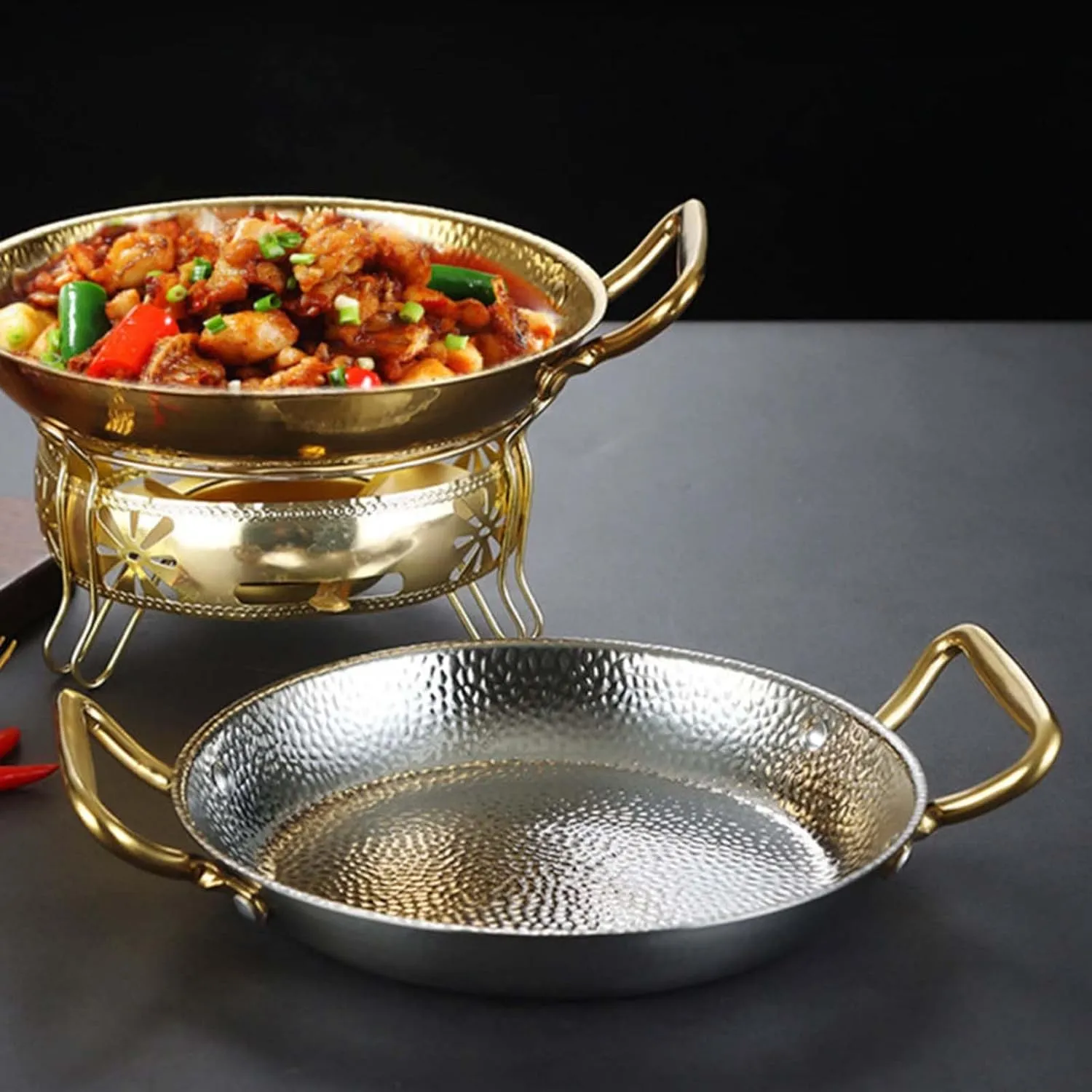 Spanish Paella Pan, Stainless Steel Double Ears Pan, Nonstick Cooking Skillet Cookware for Homes Or Restaurants,Gold