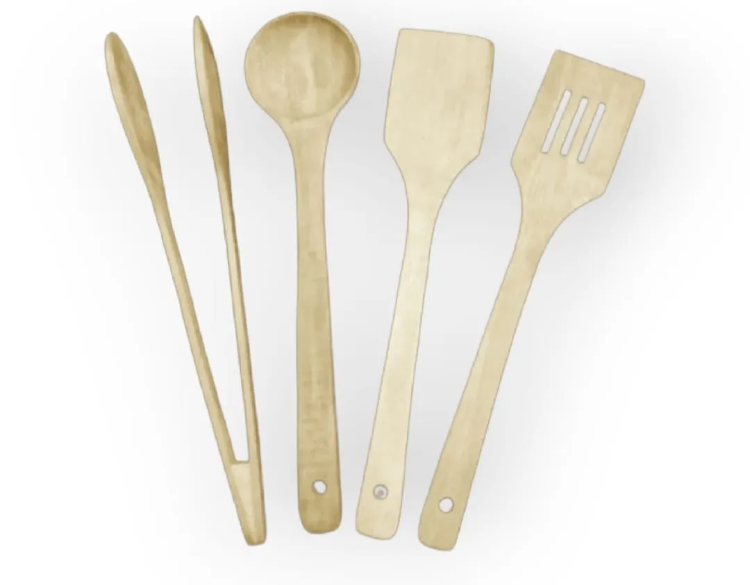 Spoon Teak Set for Wooden 4 Reliable | Endless choices Pack &amp; Utensils Wood Cooking Nonstick Kitchen of Serving –
