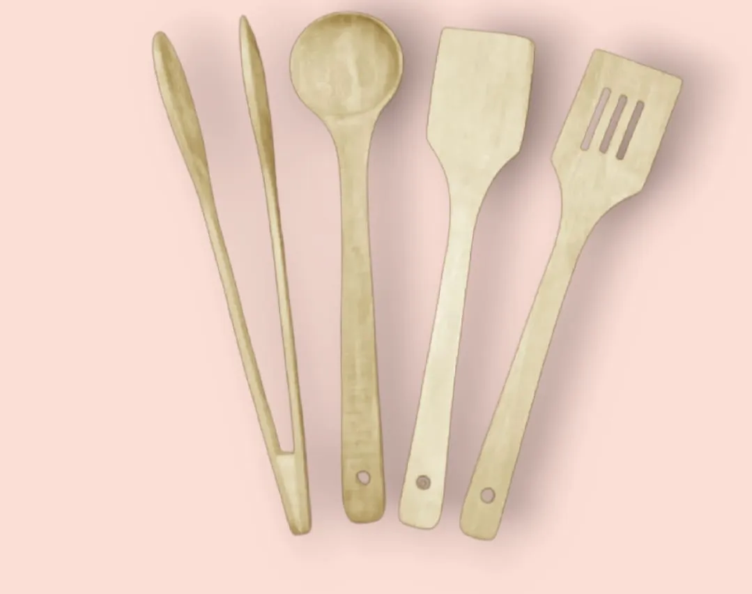 Spoon Teak Set for Wooden 4 Reliable | Endless choices Pack &amp; Utensils Wood Cooking Nonstick Kitchen of Serving –