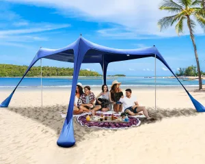 Sportneer Beach Tent, 10x10FT Beach Canopy Sun Shelter UPF50  with Sandbags, Sand Shovels, Ground Pegs & Stability Poles, Outdoor Beach Shade Canopy for Beach Camping Fishing
