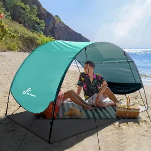 Sportneer Beach Tent Sun Shelter: UPF 50  UV Protection Beach Canopy Tent Sun Shade for 2-3 Person, Easy Set Up Beach Tent Canopy with 8 Wind Ropes and 12 Ground Stakes for Beach, Size 96.5''x55.7''
