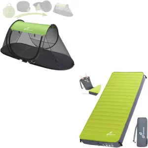Sportneer Self Inflating Sleeping Pad and Pop-Up Mosquito Net Tent, 4" Ultra-Thick Elasticity Foam Sleeping Mats Instant Foldable Mosquito Tent for Camping Backpacking Hiking Traveling