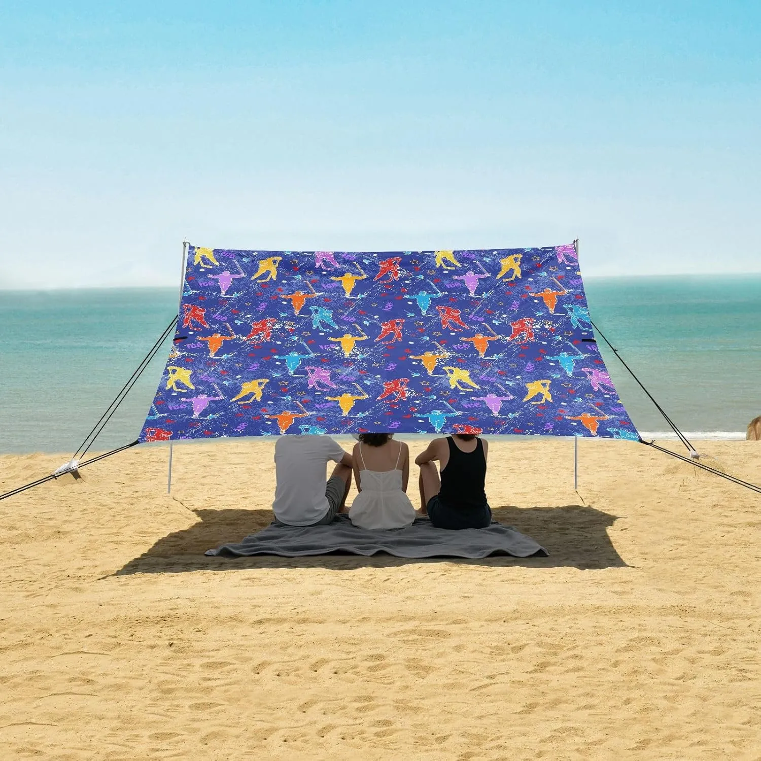 Sports with Ice Hockey Players Beach Camping Tent Sun Shelter for Whole Family, Beach Shade Canopy with UPF50  UV Protection,Easy Set Up and Carry,Outdoor Shade for Trips, Fishing, Backyard Fun