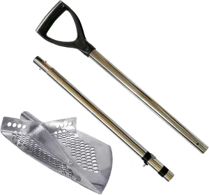 Stainless Steel Beach Sand Scoop Metal Detector Tool with Large & Strong Collapsible Stainless Steel Universal Pole with Handle (Shovel)
