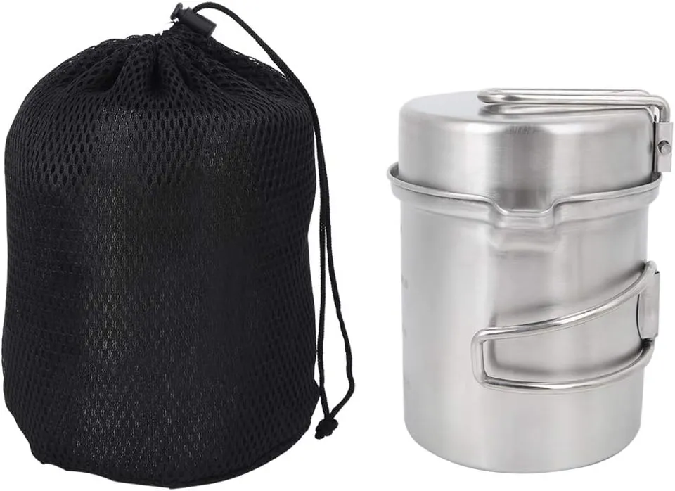 Stainless Steel Camping Cook Pot, Backpacking Camping Cookware, Picnic Camping Cooking Mess Kit, Vented Lids for Hiking Backpacking Hunting