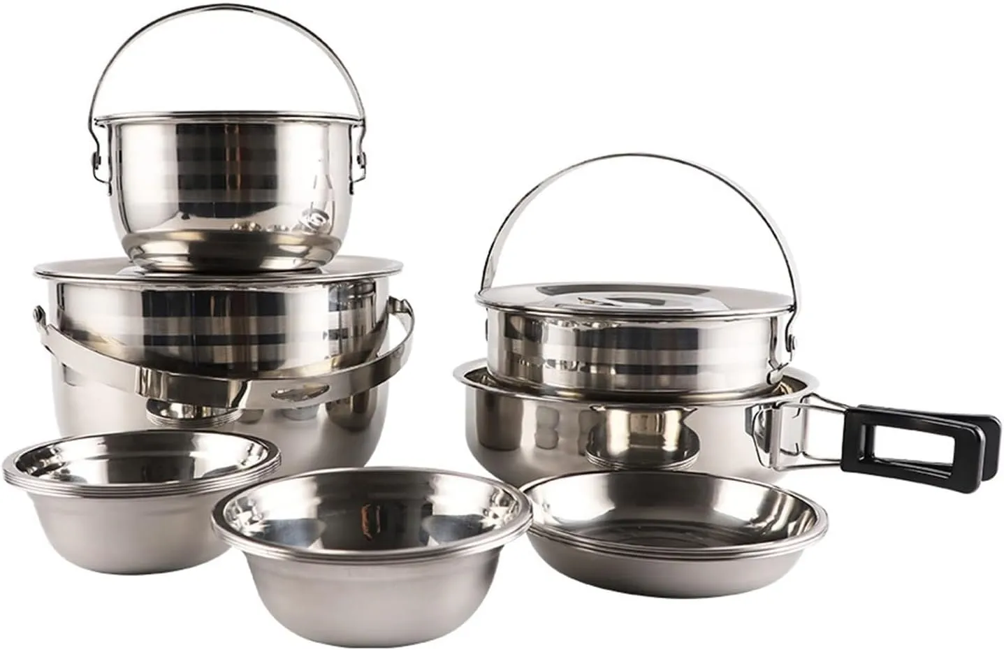 Stainless Steel Camping Cookware Mess Kit, Nonstick Lightweight Compact Backpacking Cooking Set for Outdoor Picnic Hiking