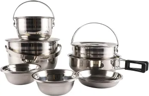 Stainless Steel Camping Cookware Mess Kit, Nonstick Lightweight Compact Backpacking Cooking Set for Outdoor Picnic Hiking