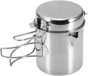 Stainless Steel Cooker Camping Cookware Portable Outdoor Camping Pots and Pans Set Cook Gear for Family Hiking Camping Silver