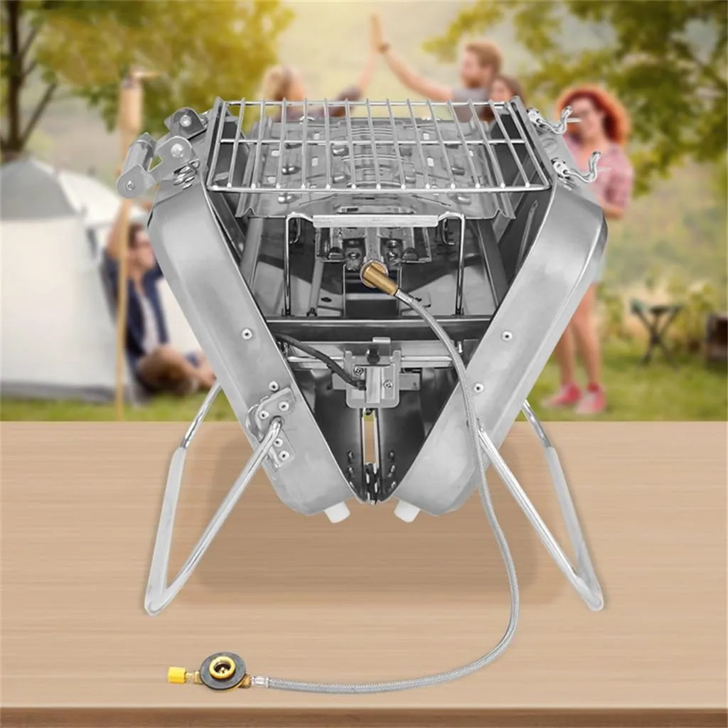 Stainless Steel Gas Barbecue Stove Camping Folding Barbecue Rack Outdoor Portable Gas Barbecue Stove