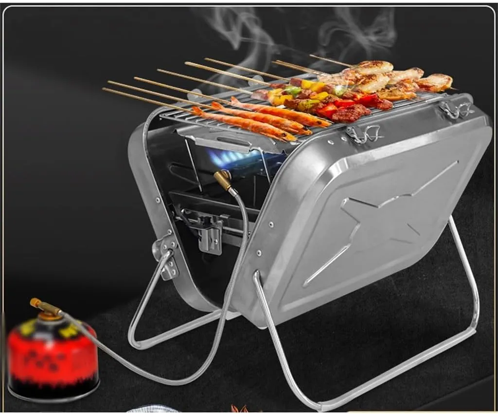 Stainless Steel Gas Barbecue Stove Camping Folding Barbecue Rack Outdoor Portable Gas Barbecue Stove