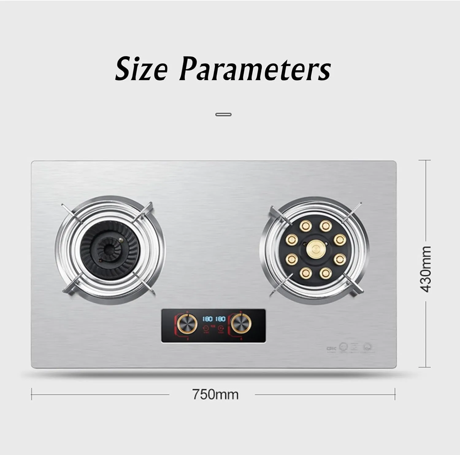 Stainless Steel Gas Stove 2 Burners, 5.2/7.0KW 9 Cavity High Fire, 180 Minutes Timer (double Independent), Freestanding Stove Camping Outdoor(LPG)