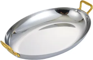 Stainless Steel Oval Spanish Paella Pan, Non Stick Uncoated Saucepan Soup Hot Pot Stockpot with Dual Handle for Home Cooking Cookware Kitchen,Rose Gold