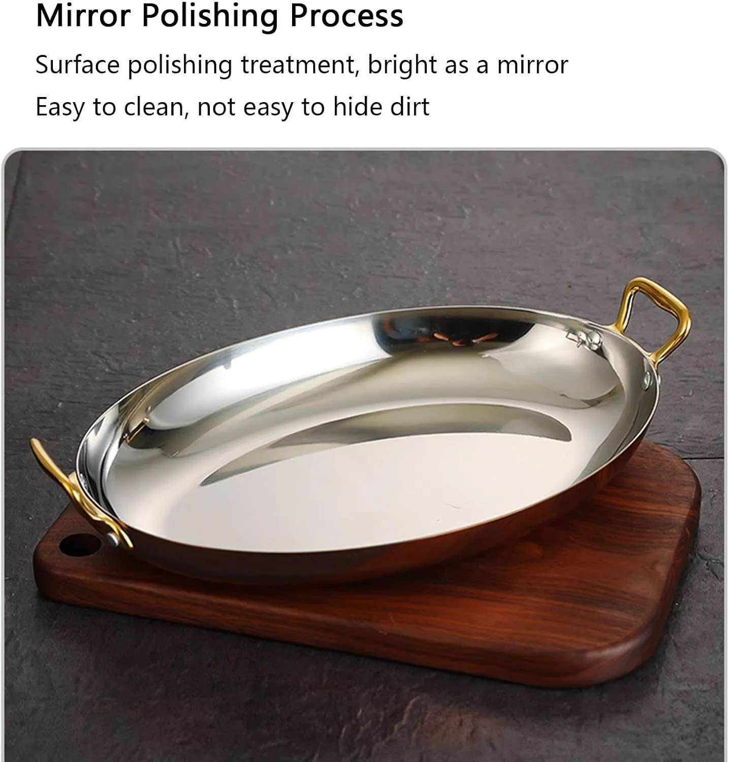 Stainless Steel Oval Spanish Paella Pan, Non Stick Uncoated Saucepan Soup Hot Pot Stockpot with Dual Handle for Home Cooking Cookware Kitchen,Rose Gold