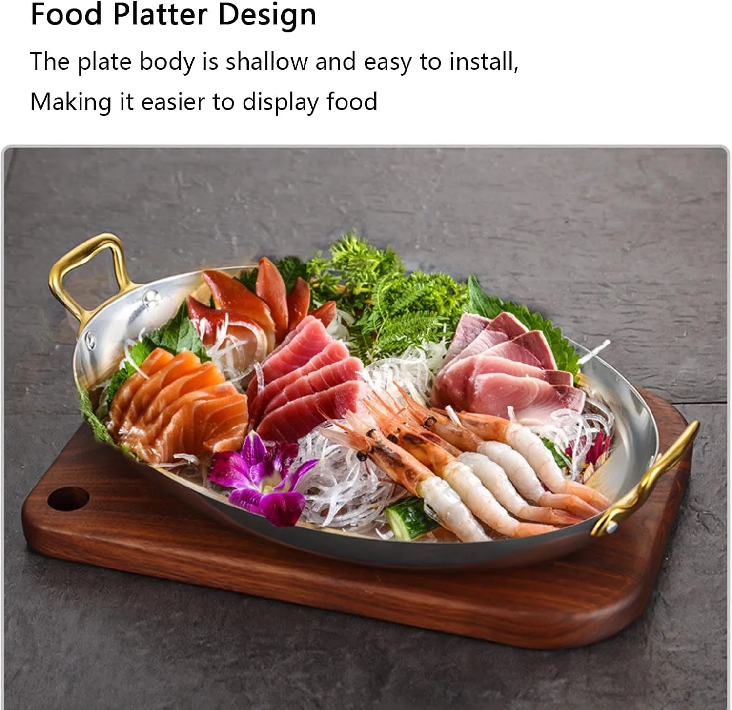 Stainless Steel Oval Spanish Paella Pan, Non Stick Uncoated Saucepan Soup Hot Pot Stockpot with Dual Handle for Home Cooking Cookware Kitchen,Rose Gold