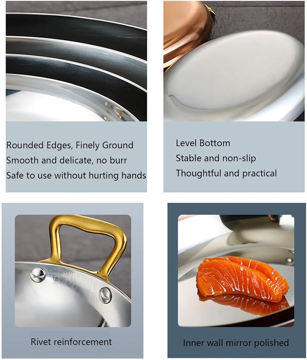 Stainless Steel Oval Spanish Paella Pan, Non Stick Uncoated Saucepan Soup Hot Pot Stockpot with Dual Handle for Home Cooking Cookware Kitchen,Rose Gold