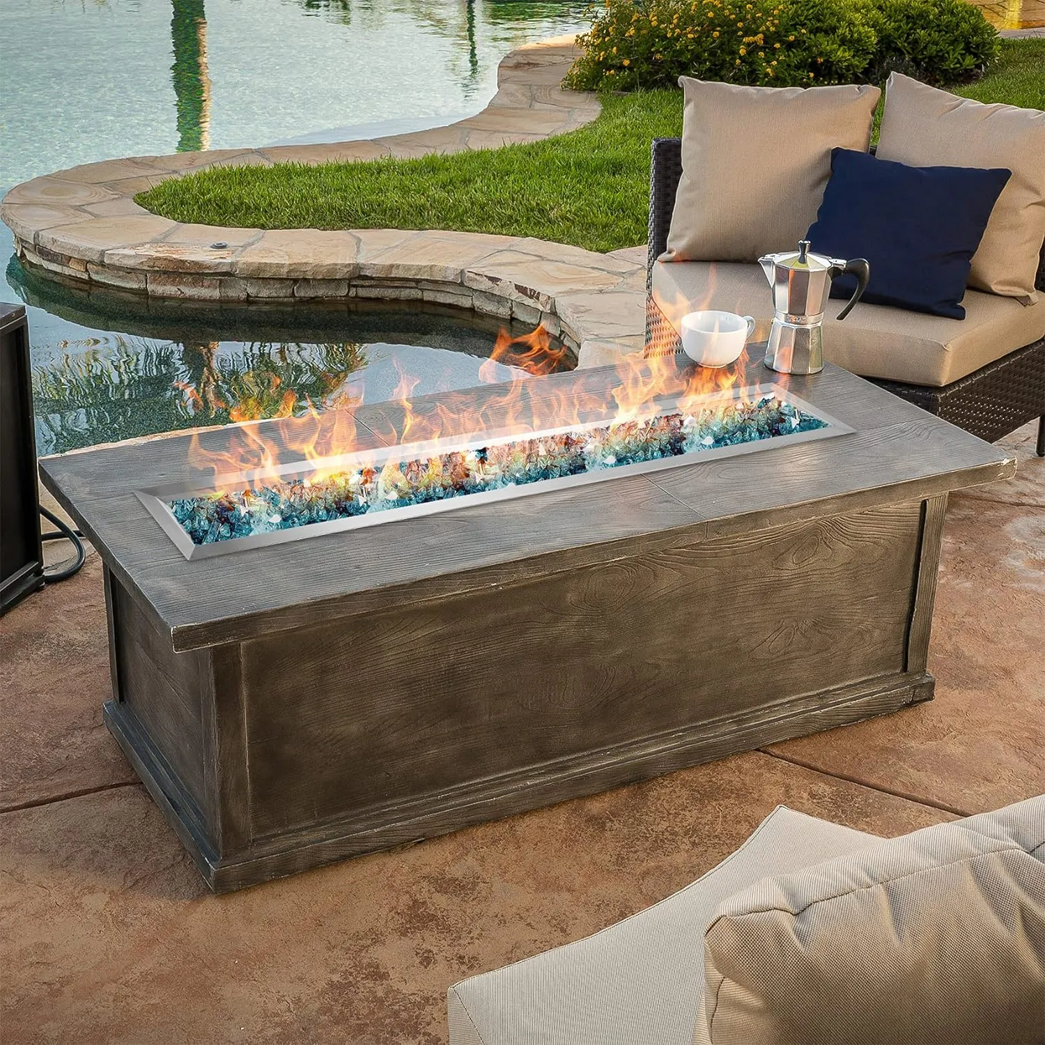 Stanbroil 30 by 6-Inch Stainless Steel Linear Trough Drop-in Fire Pit Pan and Burner, Natural Gas & Propane Firepit for Outside, BTU 54, 000 Max