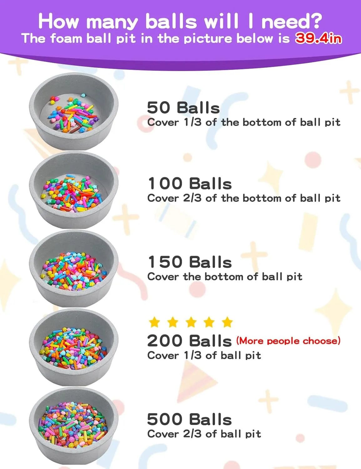 STARBOLO Ball Pit Balls for Toddlers - Colorful Ball Pit Balls Crush Proof Plastic Toy Balls for Toddlers Ball Pits, Ball Pit Play Tent, Baby Pool Water Toy,50pcs