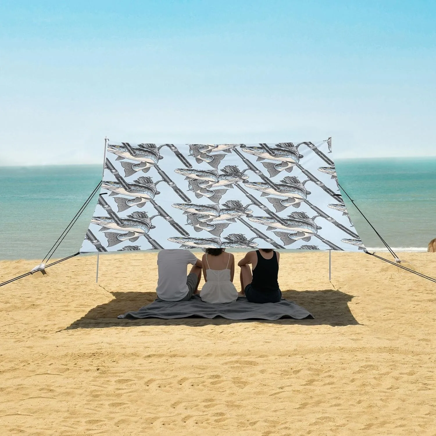 Steelhead Trout Fish Fishing Rod Beach Camping Tent Sun Shelter for Whole Family, Beach Shade Canopy with UPF50  UV Protection,Easy Set Up and Carry,Outdoor Shade for Trips, Fishing, Backyard F