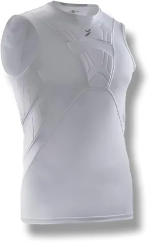 Storelli BodyShield Sleeveless Undershirt | Protective Soccer Base Layer | Lightweight Compression Top | Padded Chest and Rib Protection | White | Medium