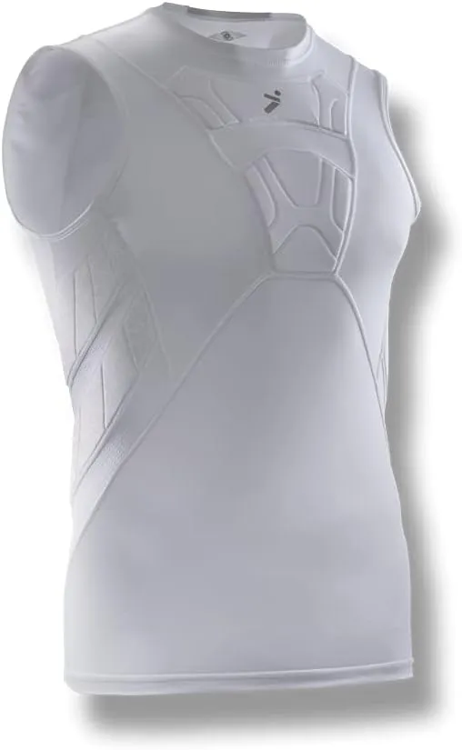 Storelli BodyShield Sleeveless Undershirt | Protective Soccer Base Layer | Lightweight Compression Top | Padded Chest and Rib Protection | White | Medium