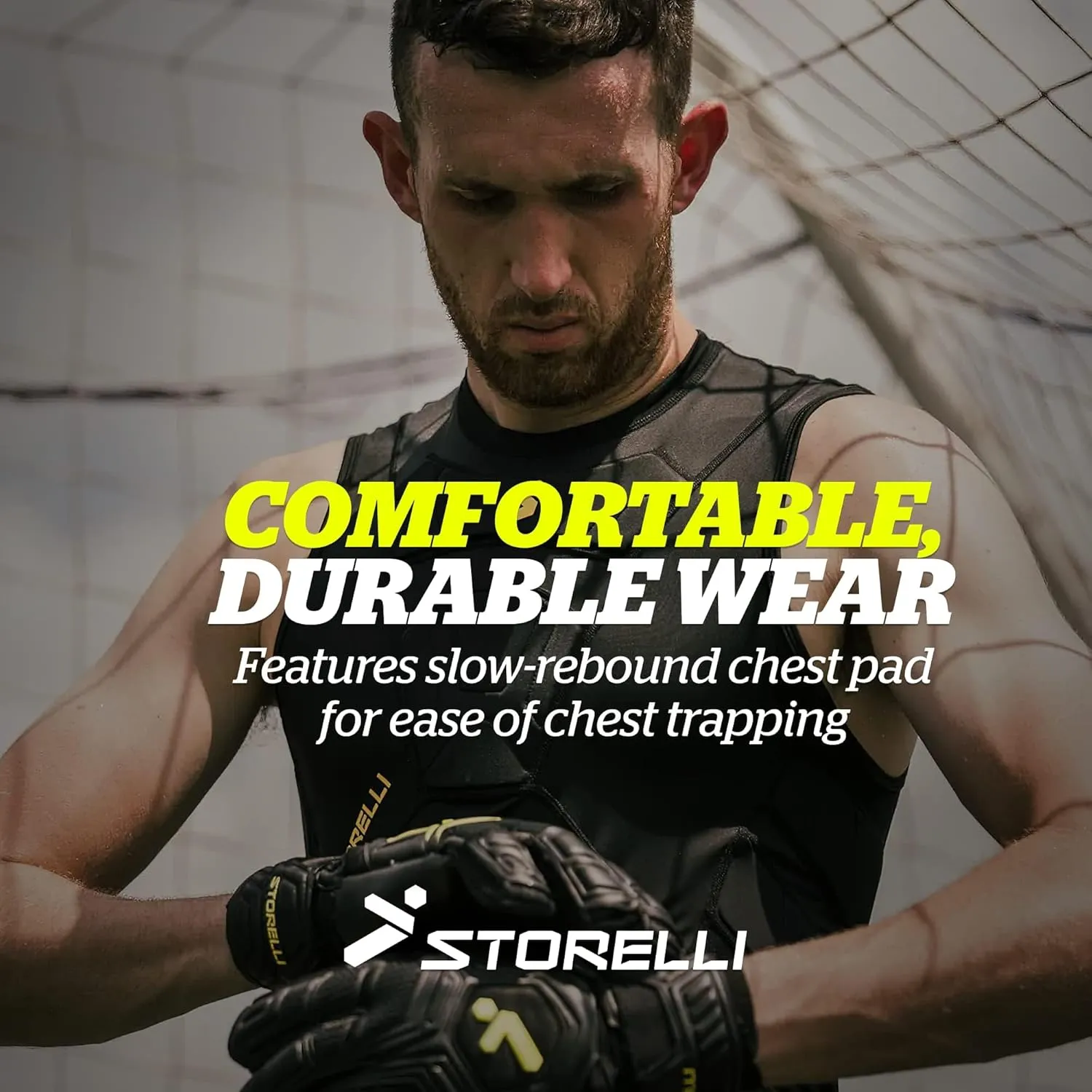 Storelli BodyShield Undershirt, Protective Soccer Base Layer, Lightweight Compression Top with Padded Chest & Rib Protection