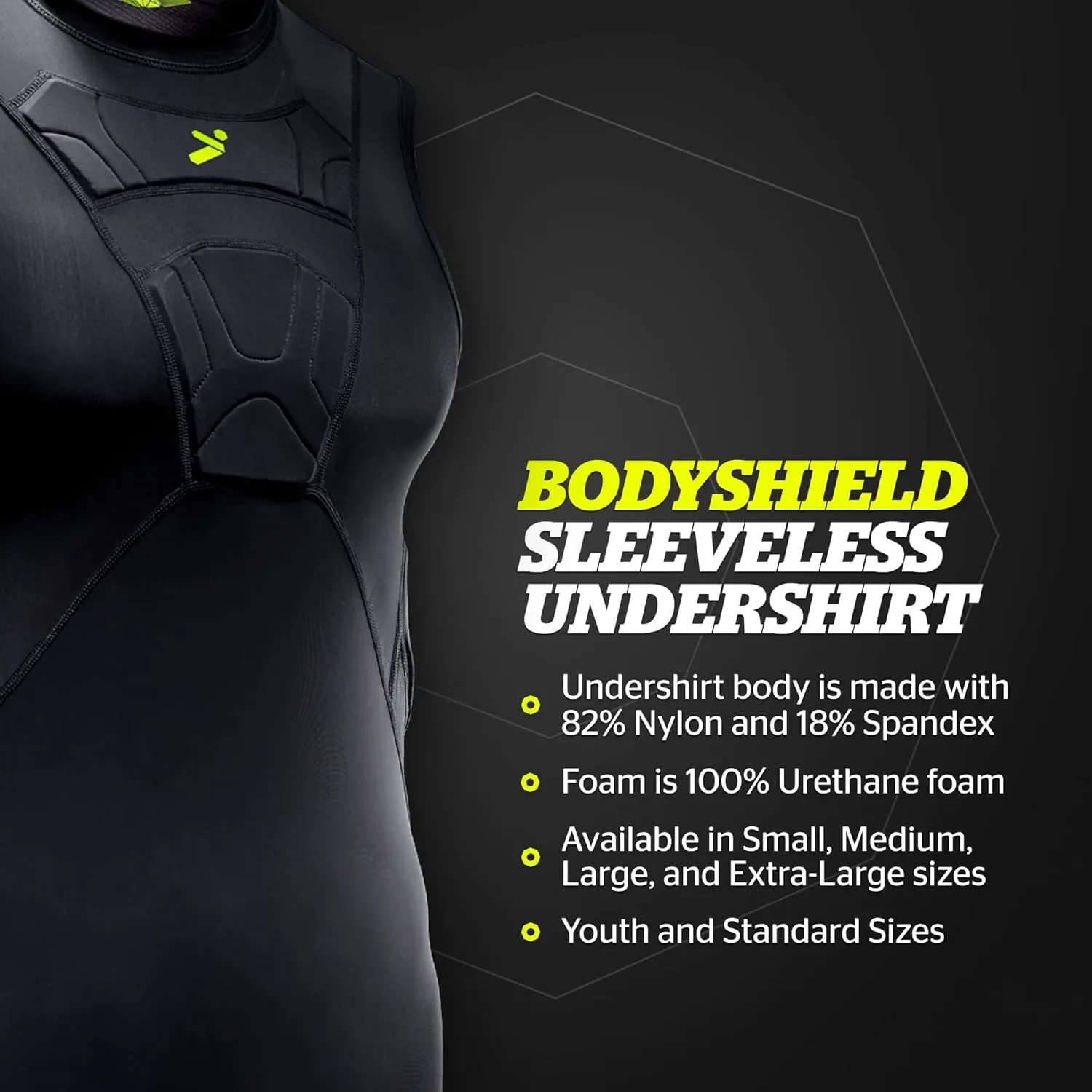 Storelli BodyShield Undershirt, Protective Soccer Base Layer, Lightweight Compression Top with Padded Chest & Rib Protection