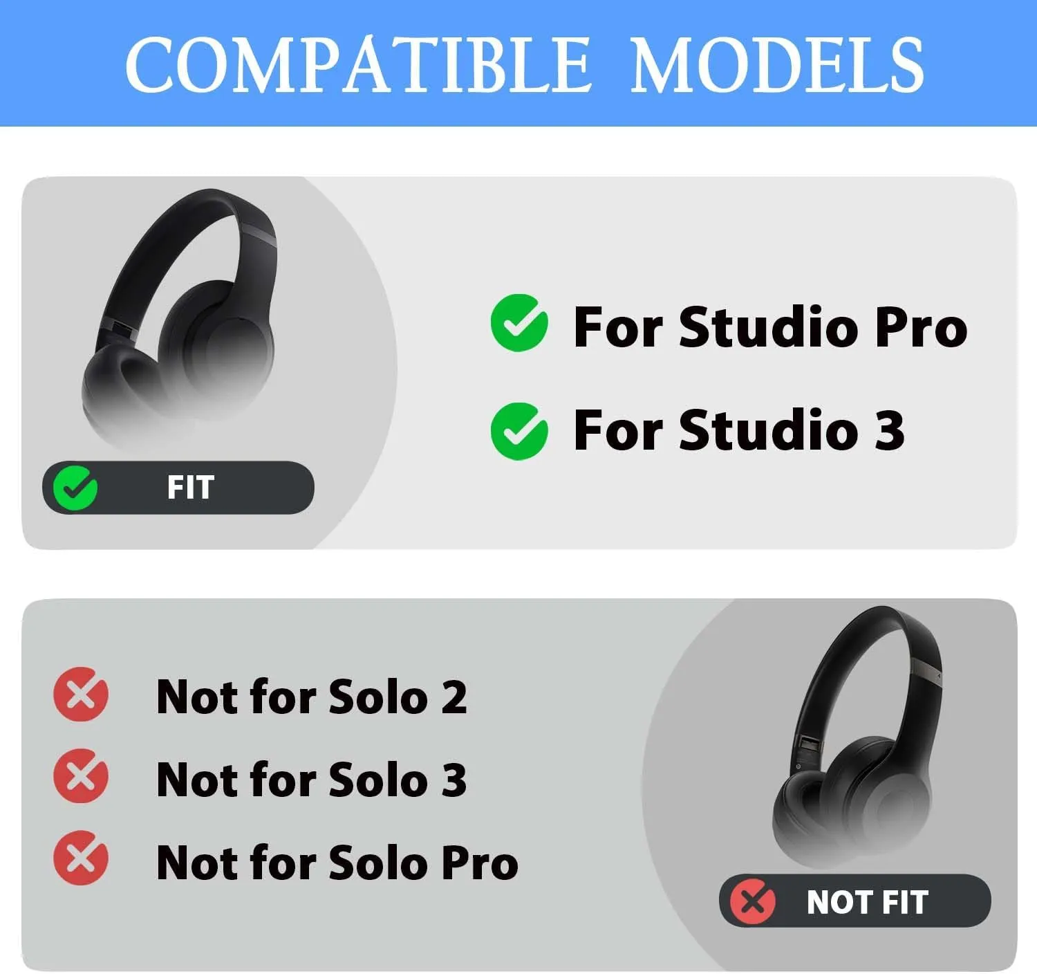 Studio Pro Replacement Top Headband Foam Cushion Pad Repair Parts for Beats Pro (Model A2924) Studio 3 (Model A1914) and 2 Headphones - Black