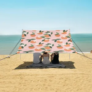 Summer Orange Floral Beach Camping Tent Sun Shelter for Whole Family, Beach Shade Canopy with UPF50  UV Protection,Easy Set Up and Carry,Outdoor Shade for Trips, Fishing, Backyard Fun Picnics