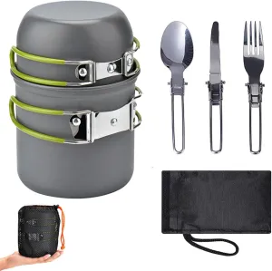 SUNGOOYUE Camping Cookware Set for Hiking Backpacking Picnic, Aluminum NonStick Portable Outdoor Tableware with Foldable Handle, Space Saving Cookware Pot Pan Kit for 1 to 2 Persons
